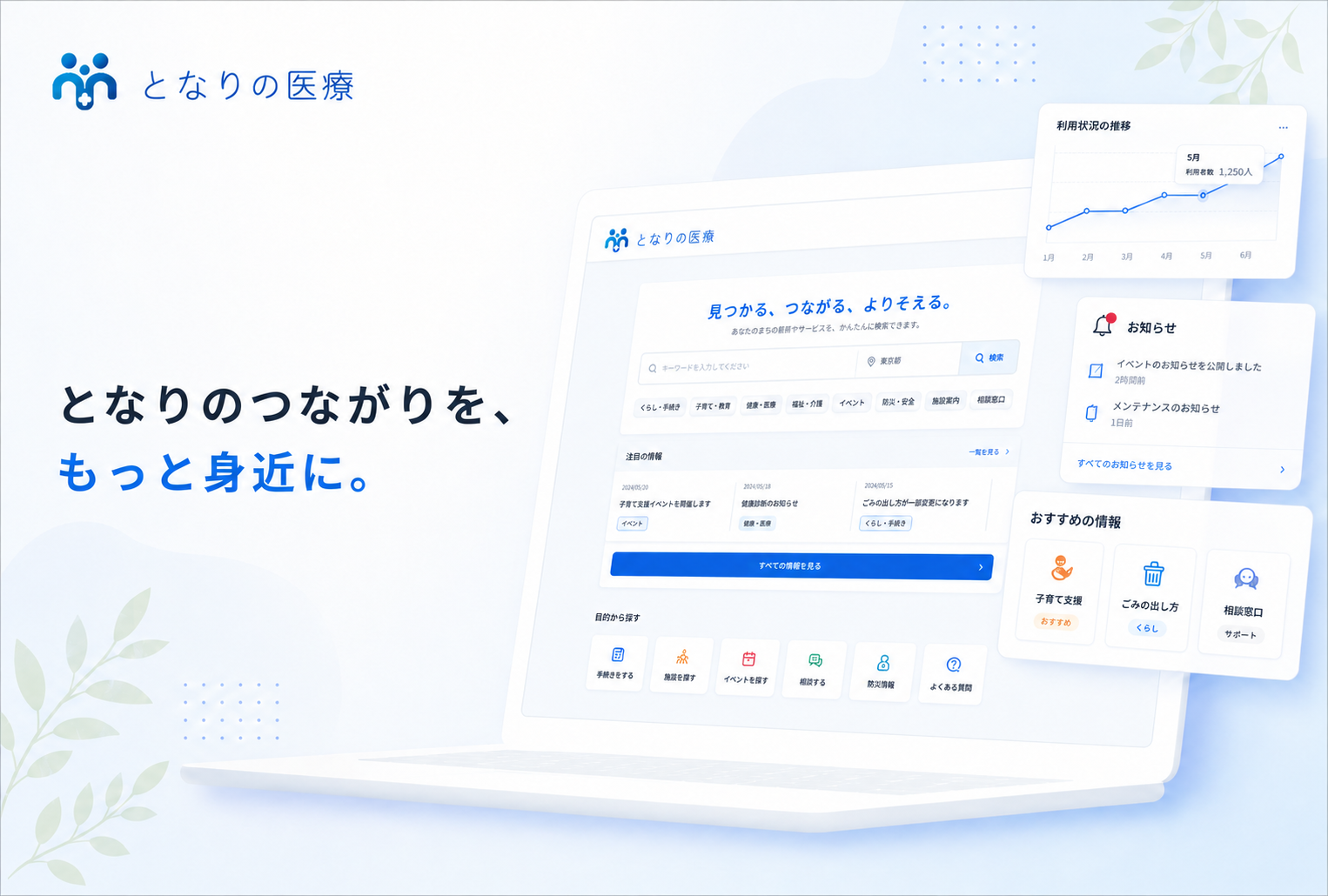 となりの医療のポータルサイト画面イメージ